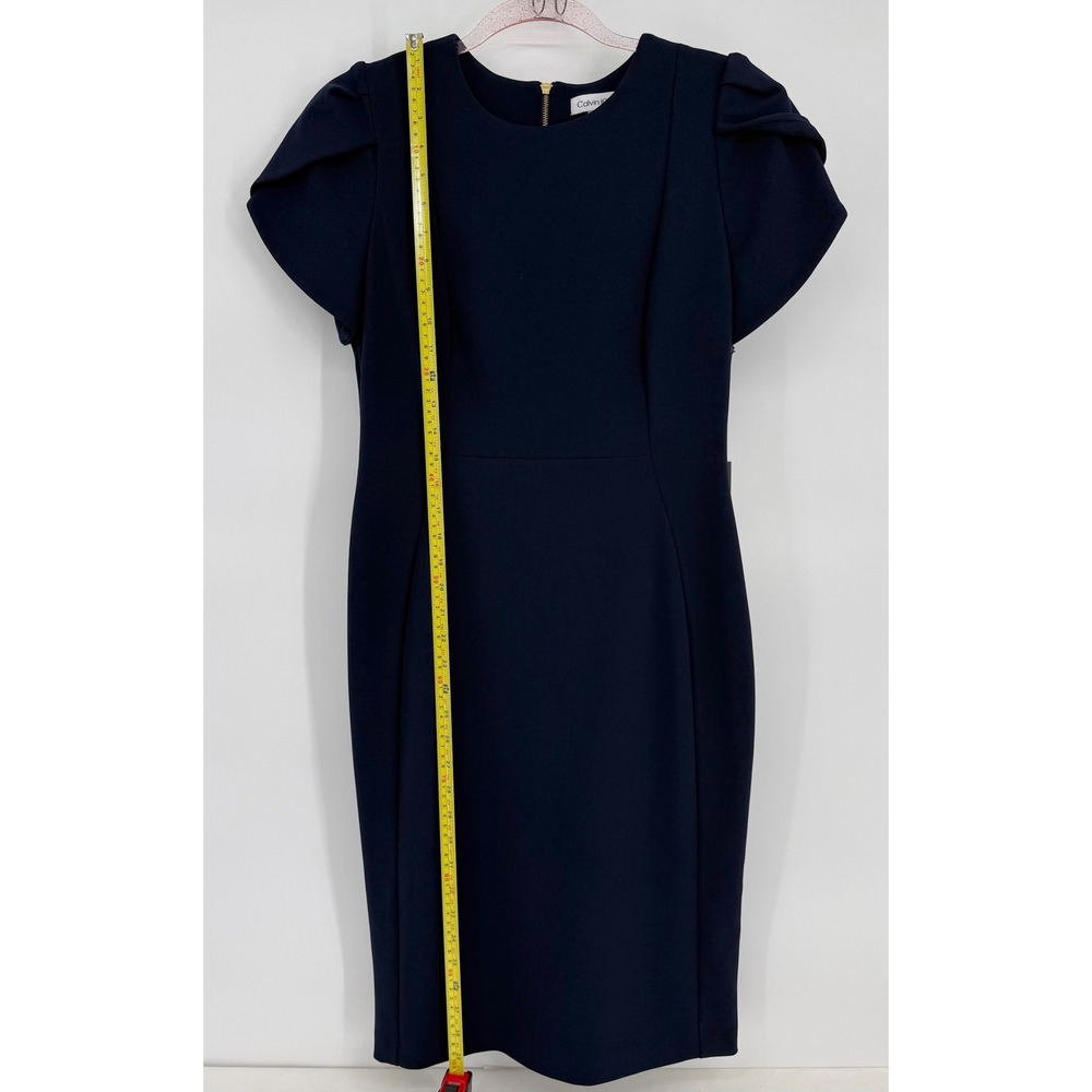 Calvin Klein Womens Navy Blue Petal Sleeve Sheath Dress Size 8 NEW - Picture 2 of 11